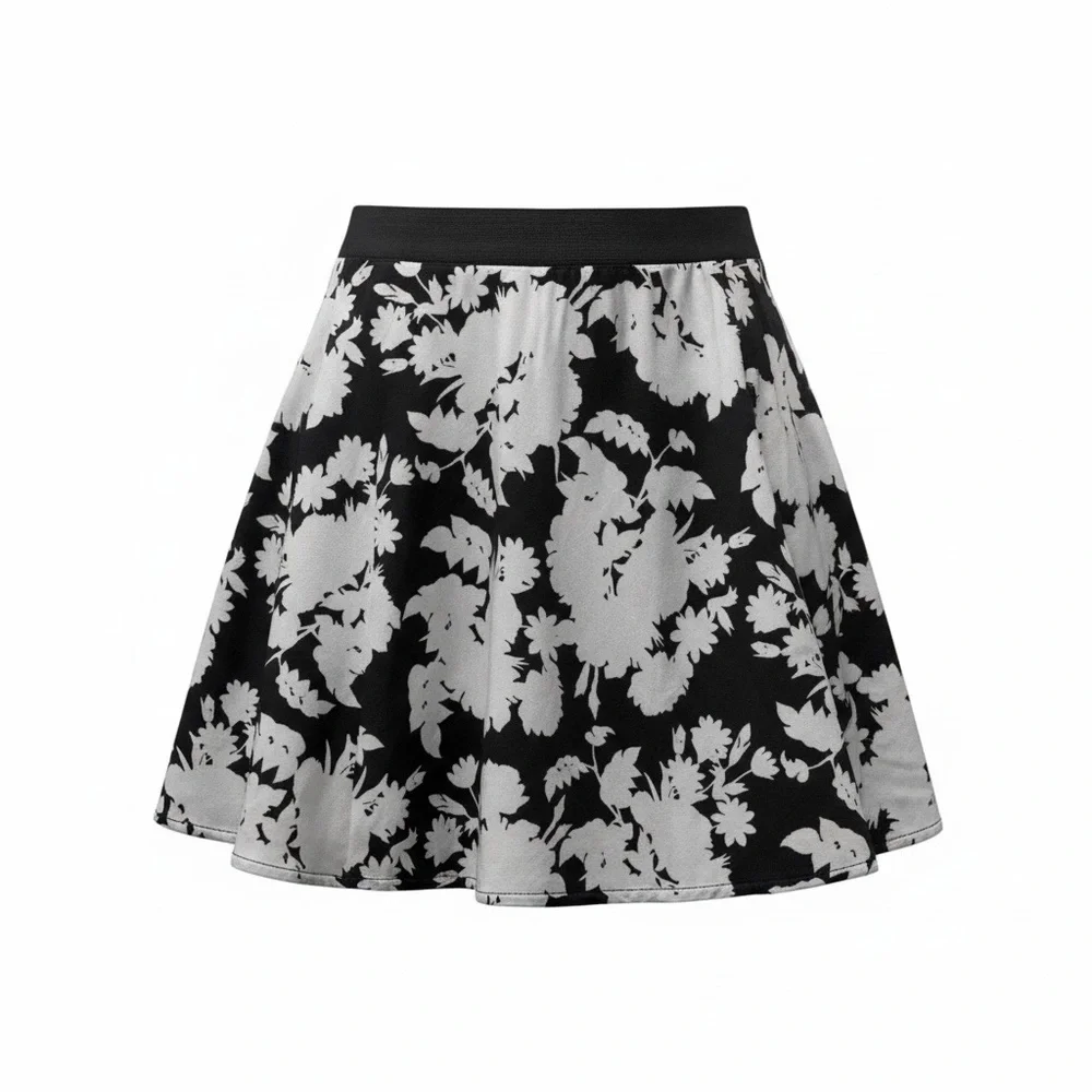 Pins & Needles Black and White Floral Skater Mini Skirt Floral Zip Up Juniors M‎
